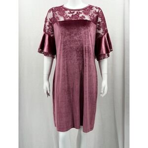 COC Dress Womens 3X Mauve Velvet Floral Sheer Lace Yoke Elegant Romantic Holiday